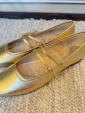 Metallic Gold Double-Strap Mary Jane Flats